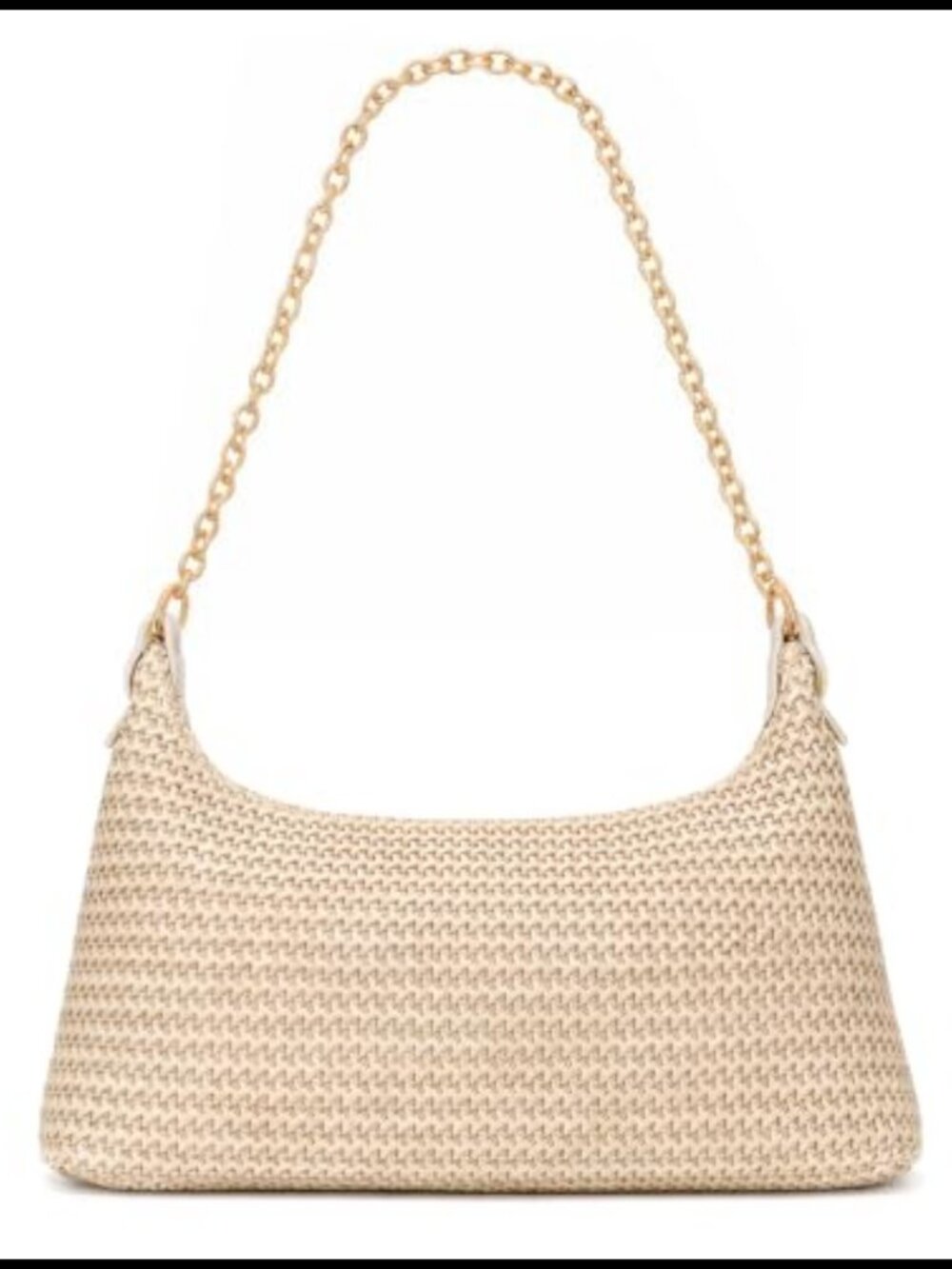 Straw Woven Beach Bag Boho Shoulder Tote with Chain Strap